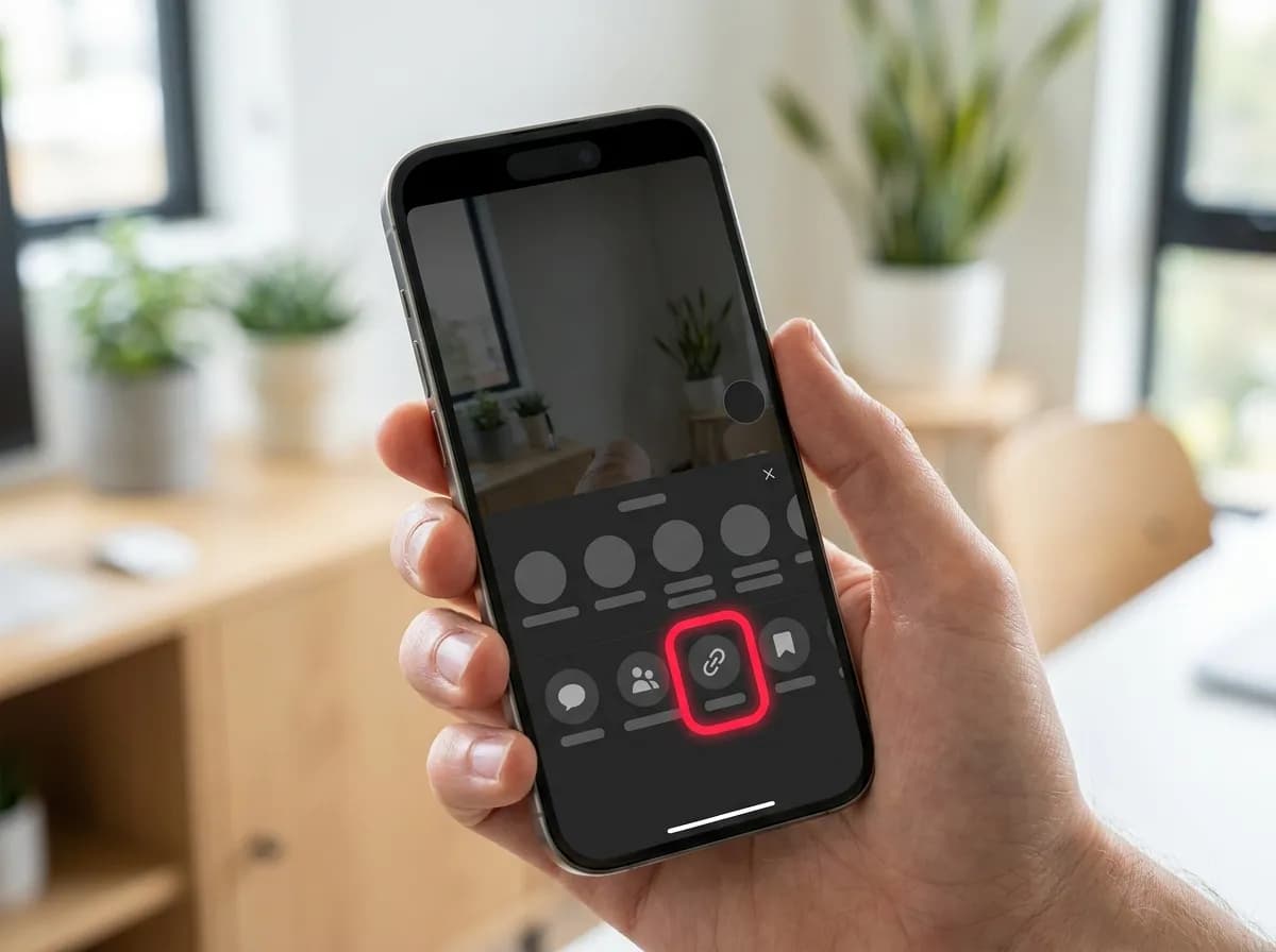 TikTok's share sheet open, with the Copy link button highlighted