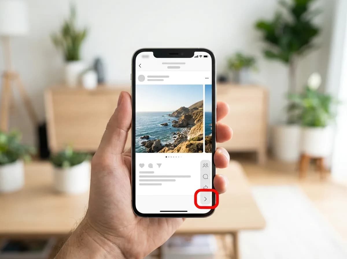 A phone showing a TikTok photo slideshow with dots under the picture and the Share button highlighted