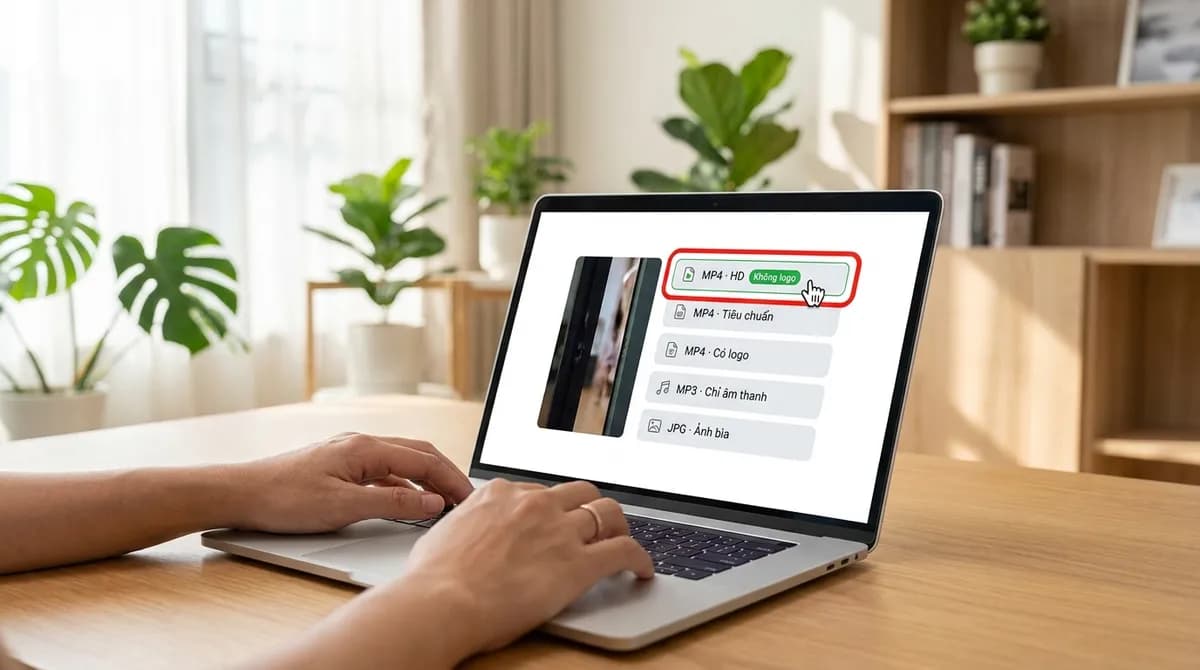 Danh sách file TikTok trên màn hình laptop, bản MP4 · HD có nhãn Không logo được làm nổi bật