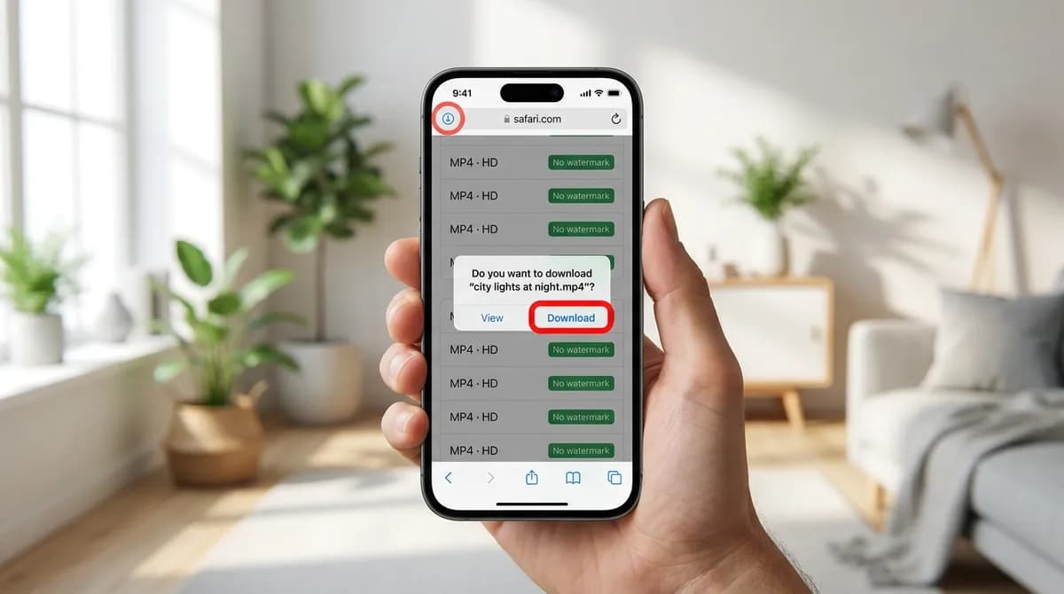 Safari on an iPhone asking whether to download the TikTok video, with the Download button highlighted