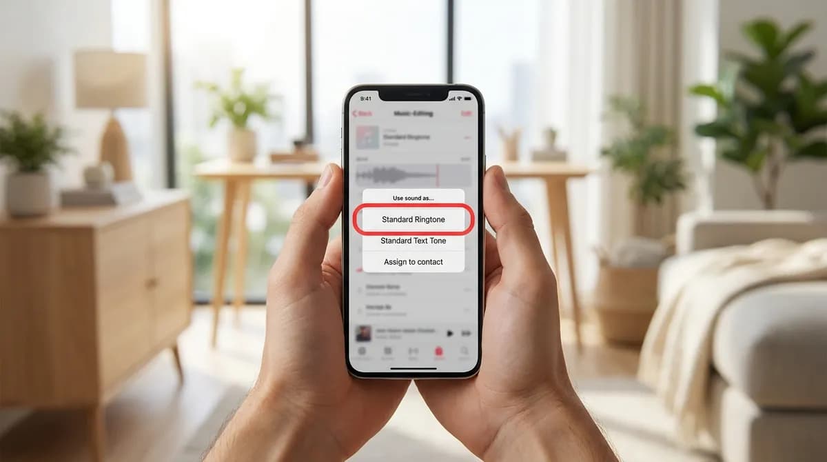 The ringtone export menu on an iPhone with Standard Ringtone highlighted after exporting a TikTok sound